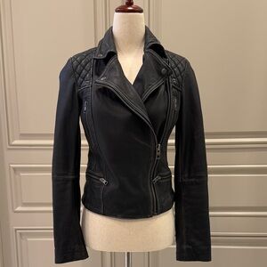 All Saints Women's Black Quilted Leather Jacket Size UK 4, US 0